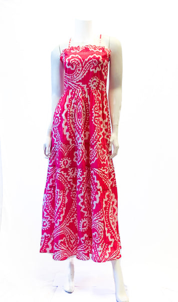 Beaufort Strappy Maxi Dress - Oversized Ikat in Hot Pink/White