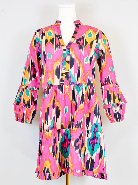 Alison Longsleeve Dress - Ikat Fuchsia Multi