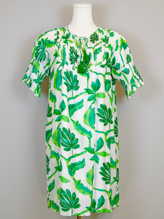 Celerie Dress- Jungle Vines- White/Turquoise/Green