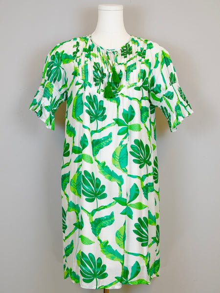 Celerie Dress- Jungle Vines- White/Turquoise/Green