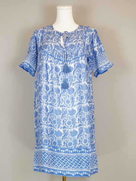 Celerie Dress- Bird Block- Blue/ White
