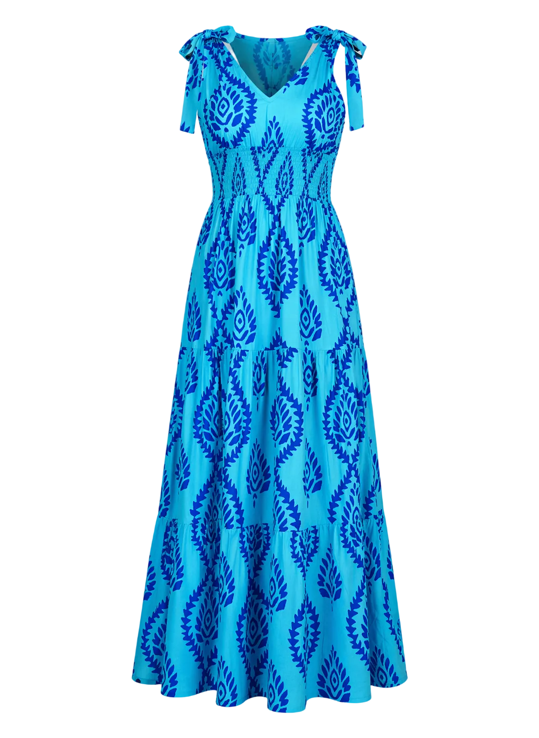 Beaufort Tie Top Maxi Dress - Batik Leaf - Surf/Capri