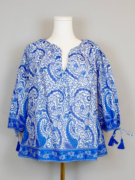 Cloud Tunic Top - Effiervescent Paisley- White/Blue/Navy