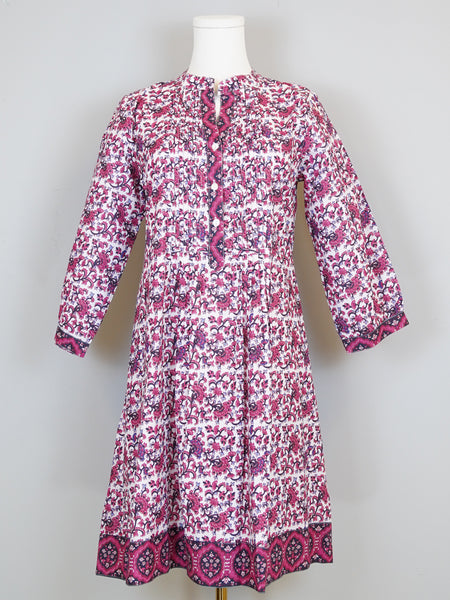 Maye Dress - Mini Floral Block White, Navy and Pink