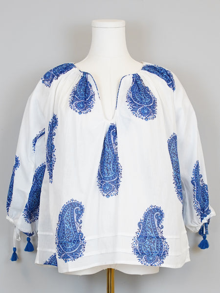 Cloud Tunic Top- Large Paisley- White/Blue