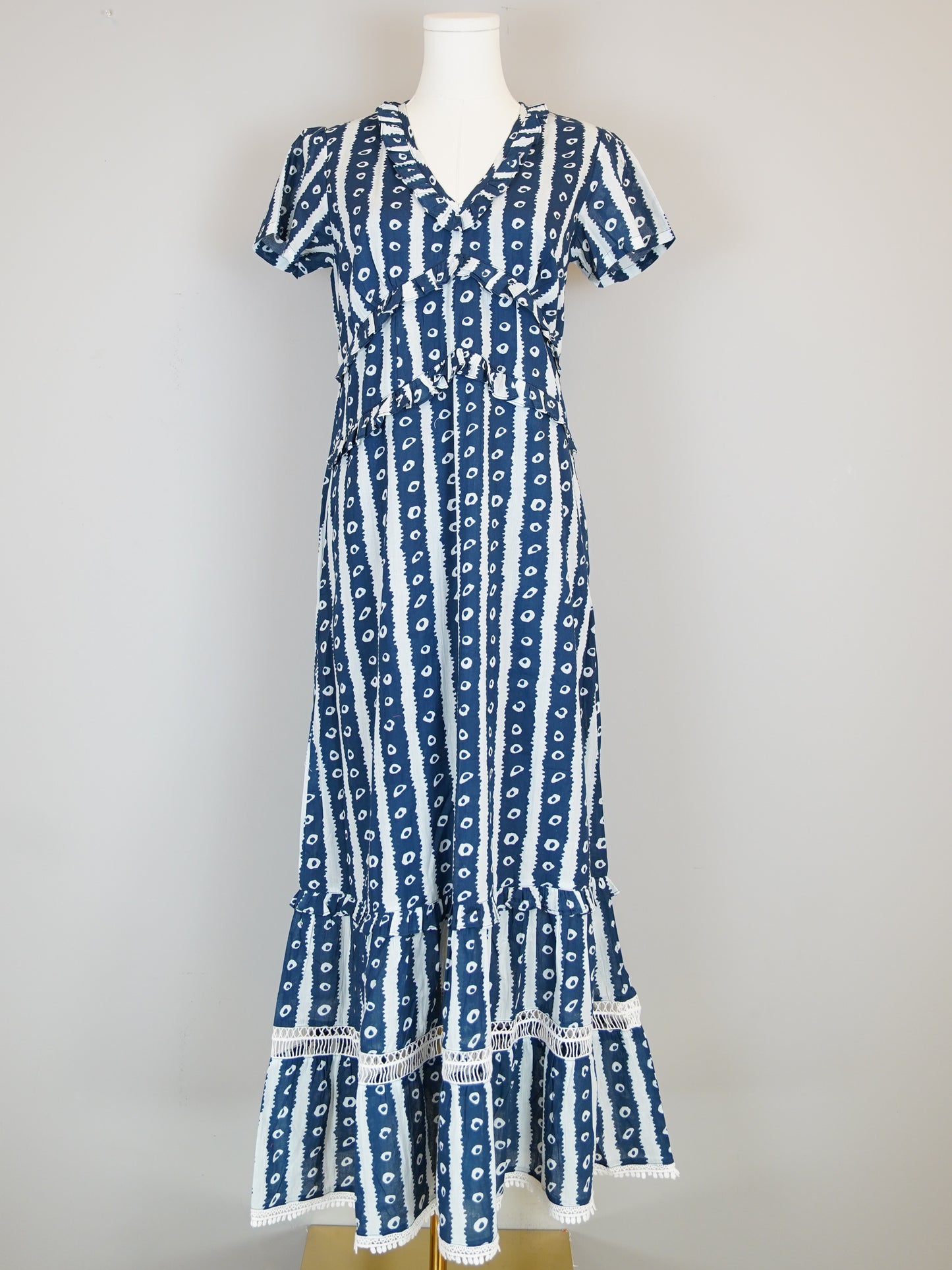 Mallory Maxi Dress- Batik Stripes- Navy/White
