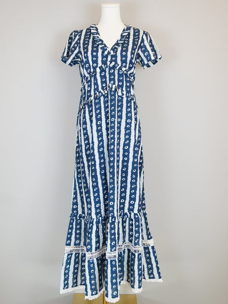 Mallory Maxi Dress- Batik Stripes- Navy/White