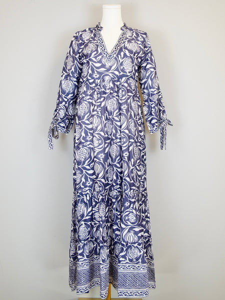 Claythorne Maxi Dress - Pomegranate - Navy & White