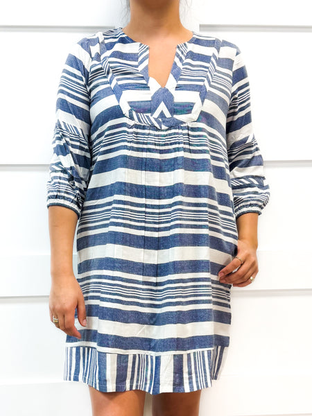 Jordan Dress- Woven Stripes- Navy/White