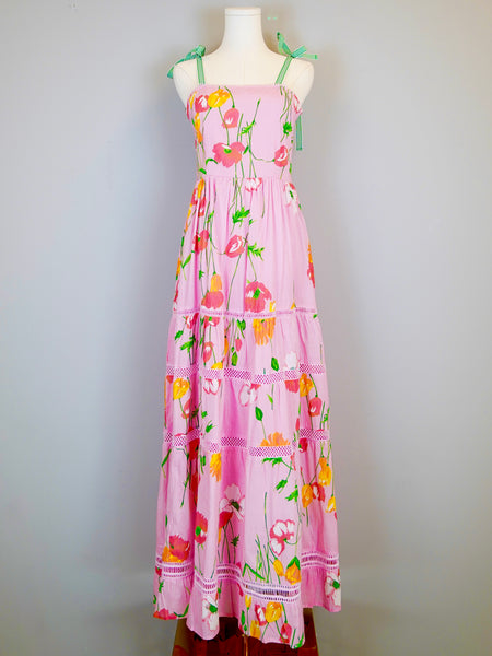 Beaufort Strappy Maxi Dress- Falling Floral- Pink/Multi