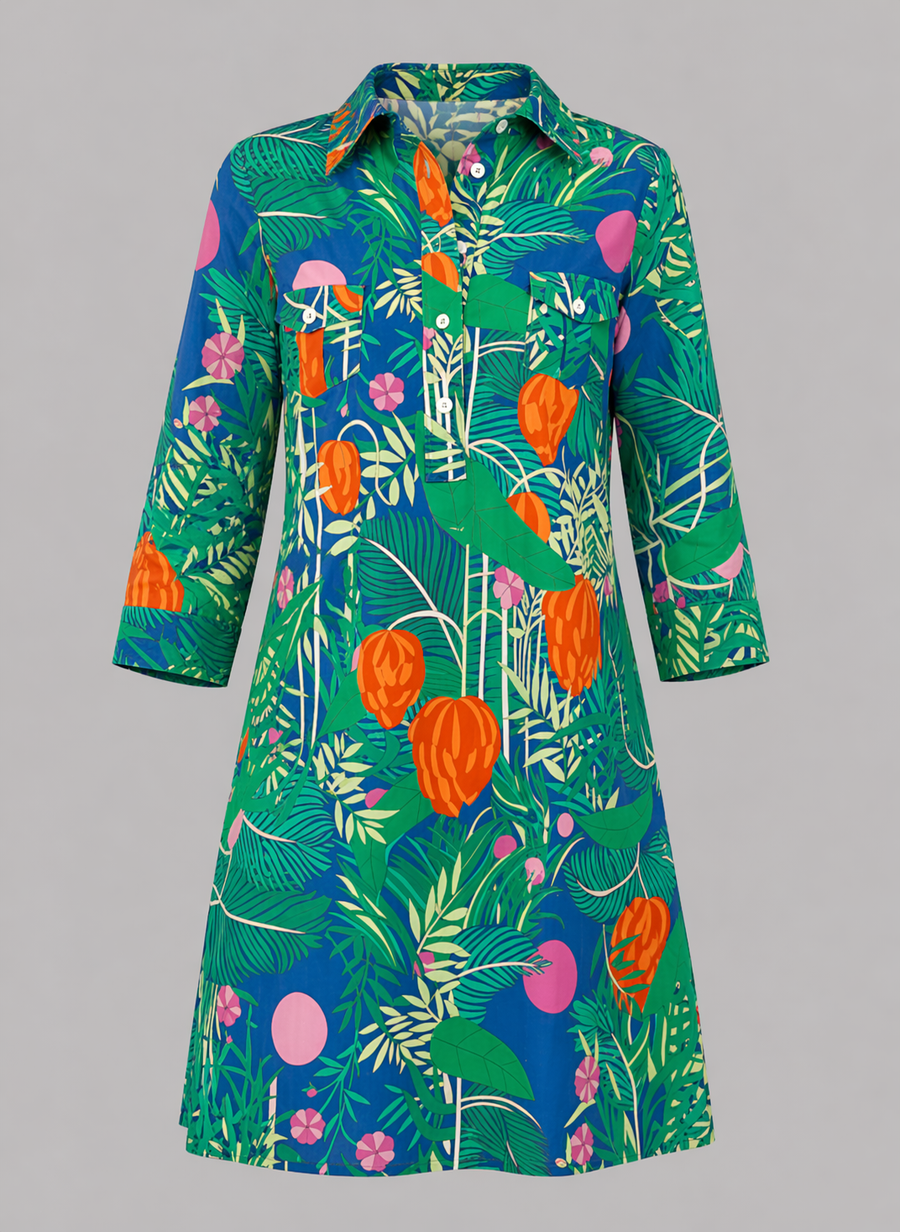 La Jolla Dress - Banana Jungle - Surf Blue