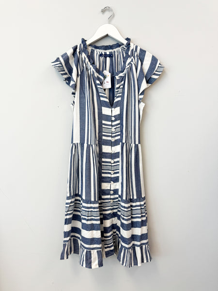 Captiva Dress- Woven Stripes- Navy/White