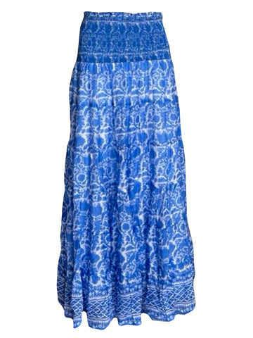 Jaipur Maxi Skirt- Bird Block- Blue/White