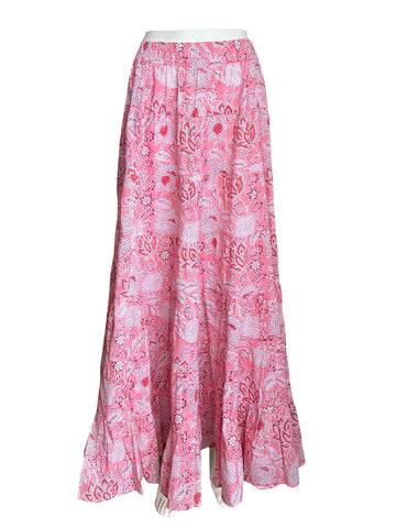 Jaipur Maxi Skirt - Block Print Pink and Red