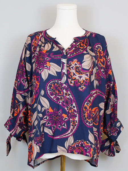 Margot Top - Paisley Navy Blue Multi