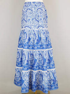 Breakers Maxi Skirt - Effiervescent Paisley - White/Blue/Navy