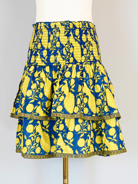 Palace Smocked Skirt - Peacock Navy and Chartreuse