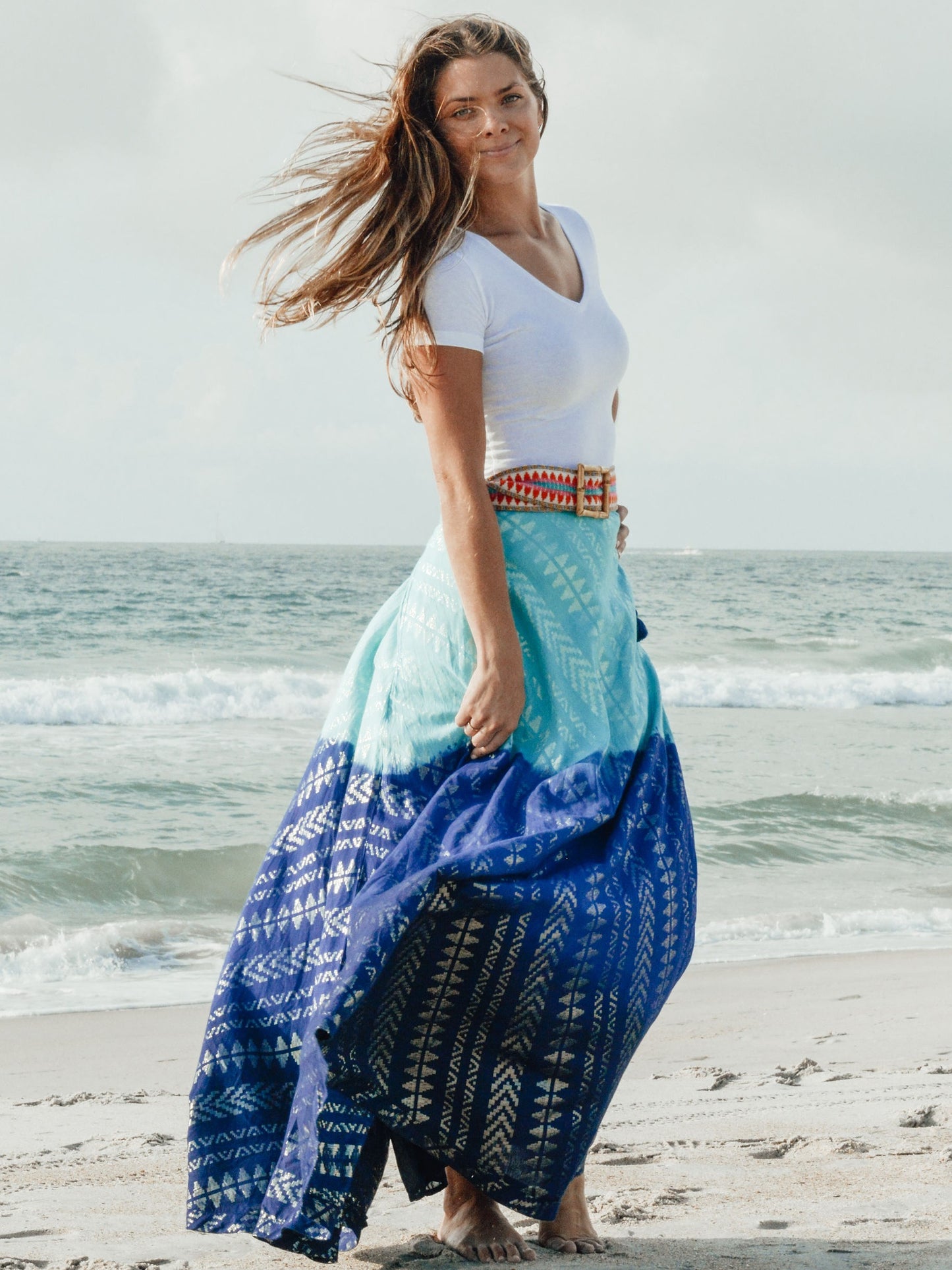 Circle Maxi Skirt - Tribal Gold Lurex in Ombre Ocean Blues