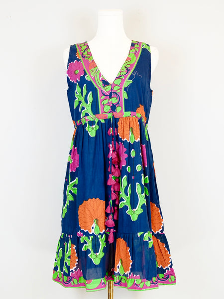 Emily Dress (Short) - Mughal Carnation in Navy, Pink and Orange