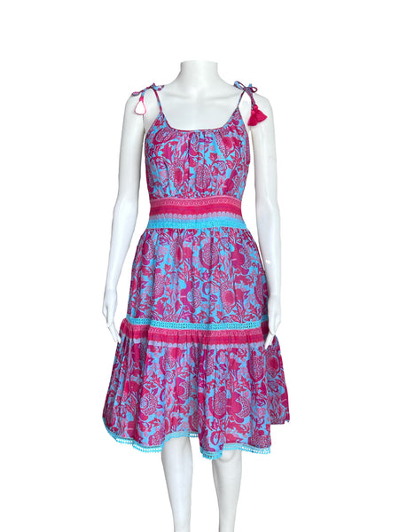 Edisto Dress - Floral Block - Sky Blue, Hot Pink and Coral