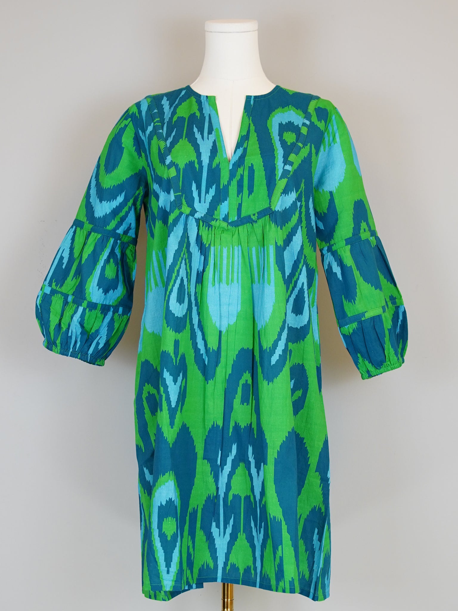 Jordan tunic dress - Ikat heart - Green/blues