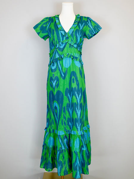 Mallory Maxi Dress - Ikat Heart - Green/Blues