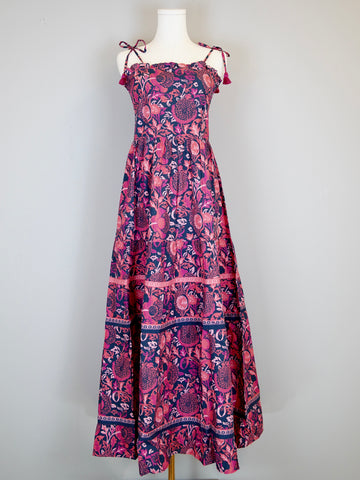 Beaufort Strappy Maxi Dress- Floral Block- Navy/Pinks