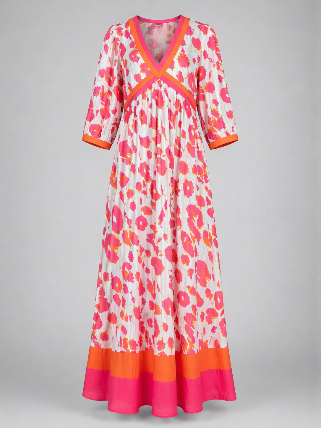 Sarah Maxi Dress- Leopard- White/Pink/Orange