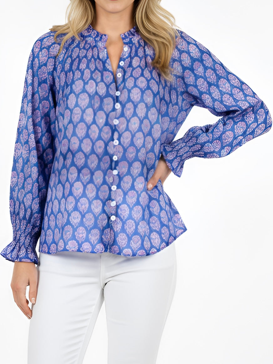 Goodwin Longsleeve Top - Feather Scatter Block Print, Periwinkle