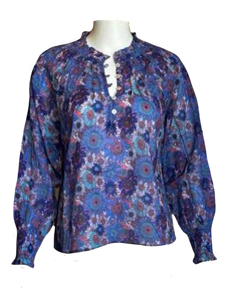 Goodwin Top- Drawn Floral- Blues/Coral