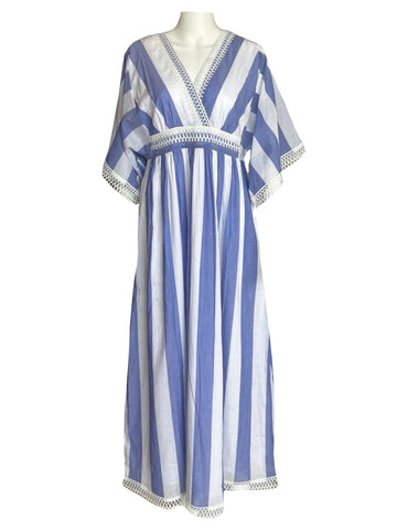 Vintage Kaftan Maxi- Cabana Stripes- Blue and White