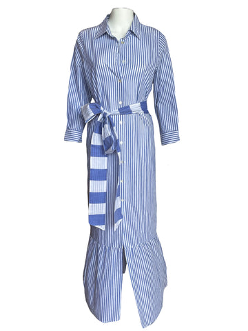 Ann Marie Maxi Dress- Shirting Stripes- White/Blue