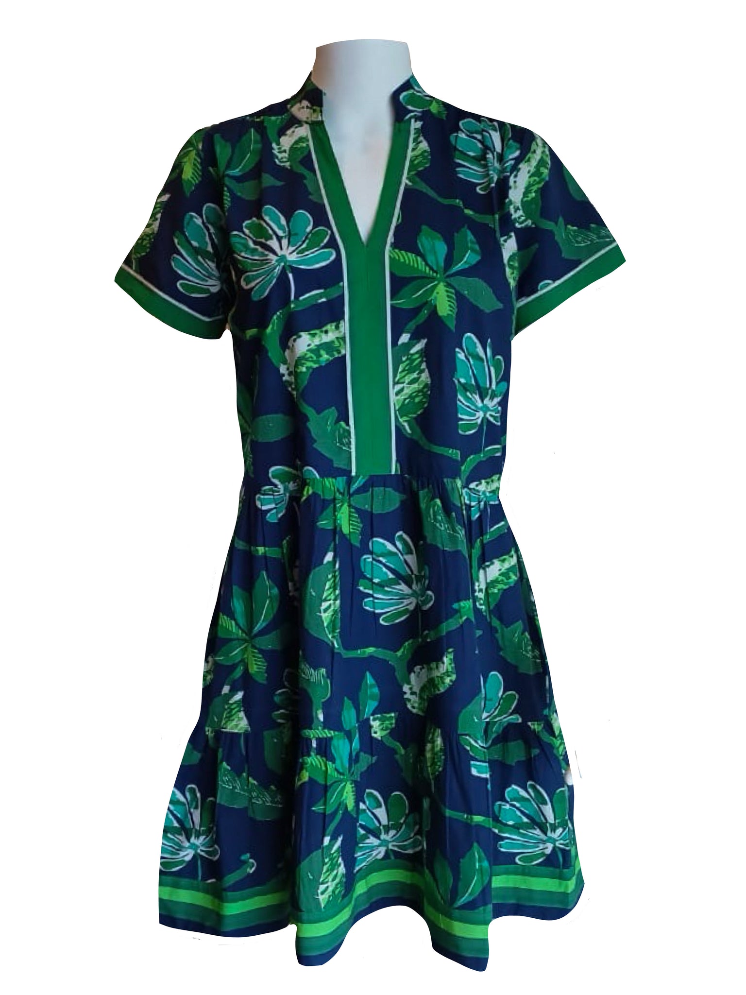 Alison Short Sleeve Dress- Jungle Vines- Navy/Greens