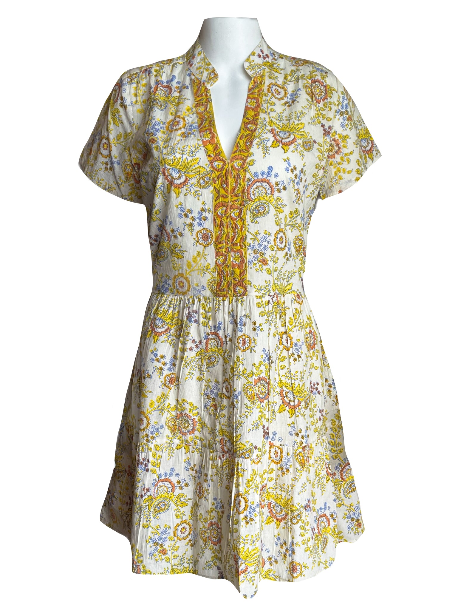 Alison Short Sleeve Dress- New Block- White/Yellow