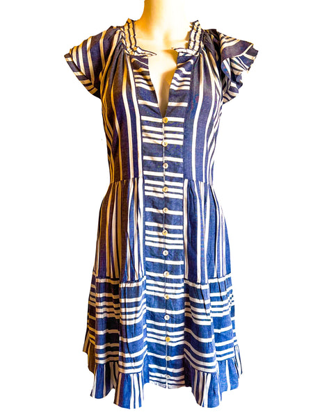 Captiva Dress- Woven Stripes- Navy/White