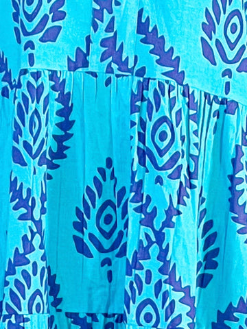 Maye Pintuck Dress - Batik Leaf - Surf/Capri