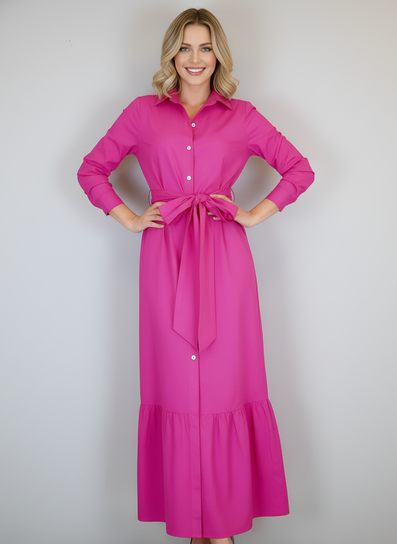 Ann Marie Maxi Dress - Solid Poplin - Hot Pink