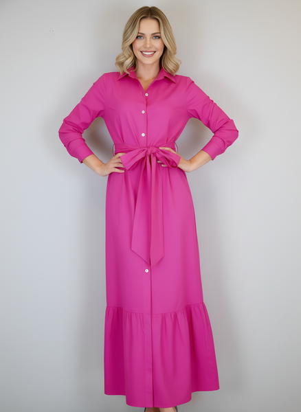 Ann Marie Maxi Dress - Solid Poplin - Hot Pink
