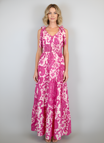 Beaufort Tie Top Maxi Dress - Vintage Paisley in all the Pinks