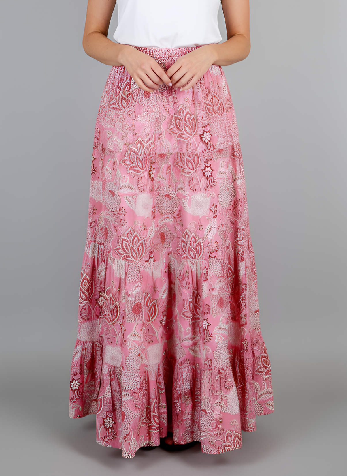 Jaipur Maxi Skirt - Block Print Pink and Red