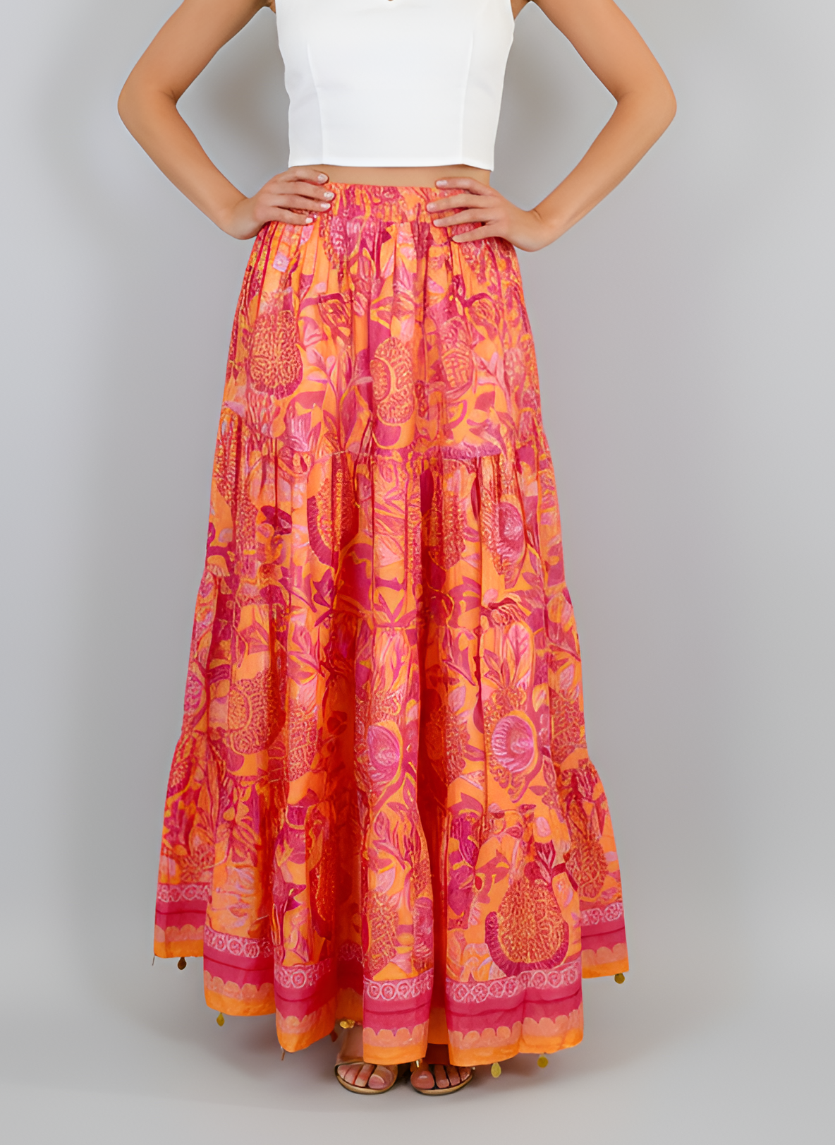 Jaipur Maxi Dress- Floral Block- Orange/Pinks