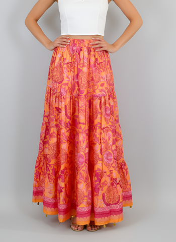 Jaipur Maxi Dress- Floral Block- Orange/Pinks