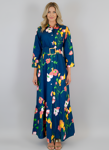 Ann Marie Maxi Dress- Falling Floral- Navy/Multi