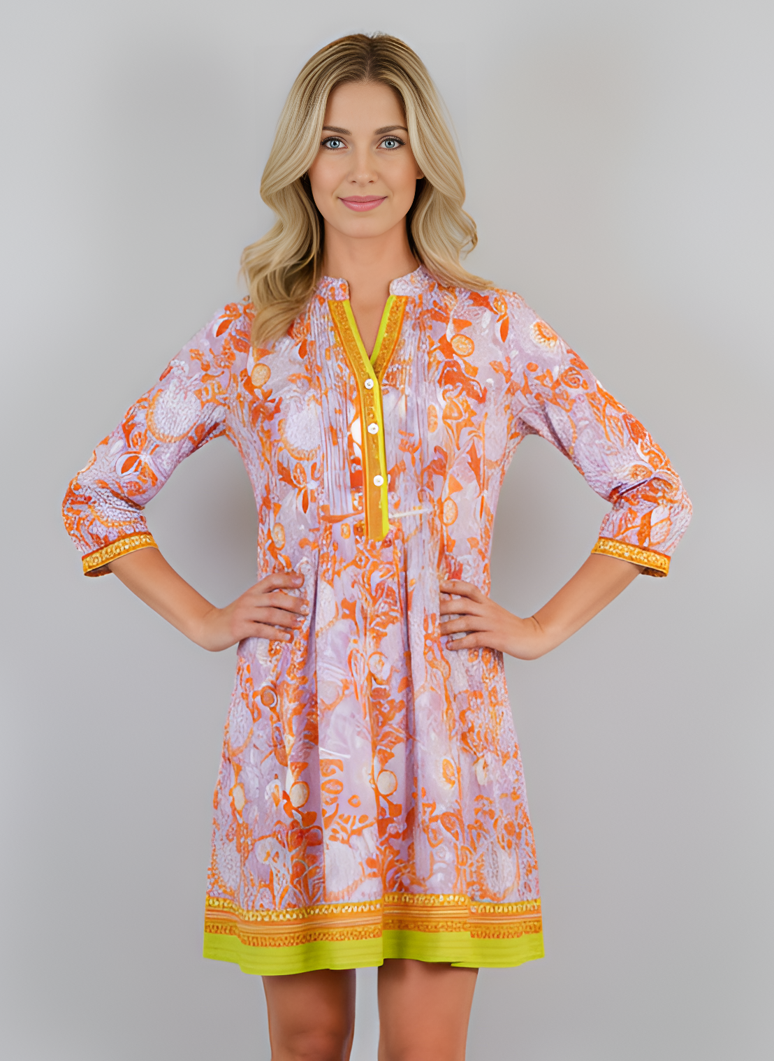 Maye Dress- Floral Block- Lilac/Orange