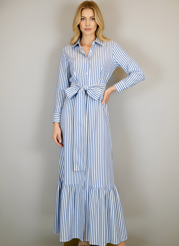 Ann Marie Maxi Dress- Shirting Stripes- White/Blue