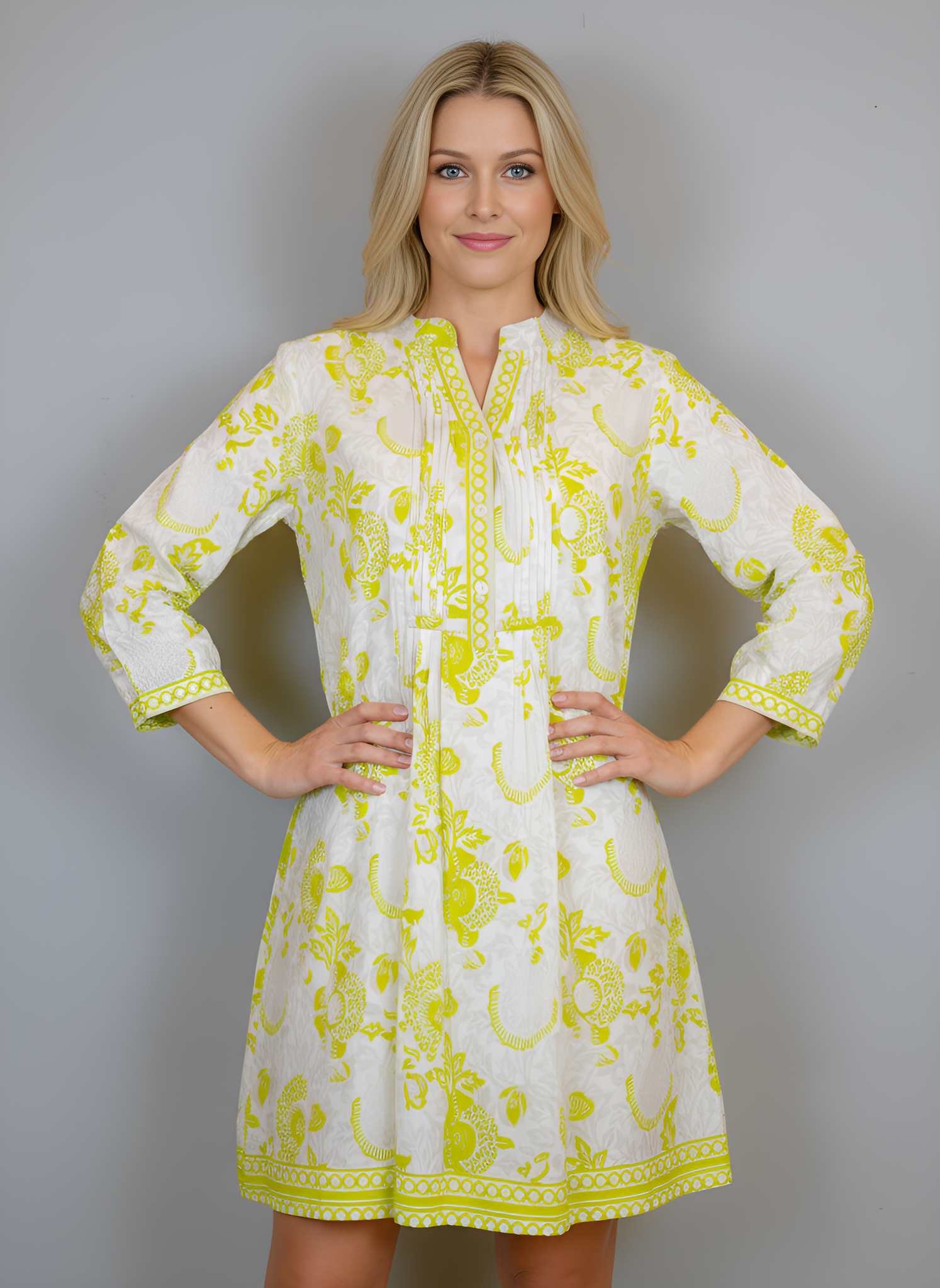 Maye Dress- Floral Block- White/Kiwi/Bliss