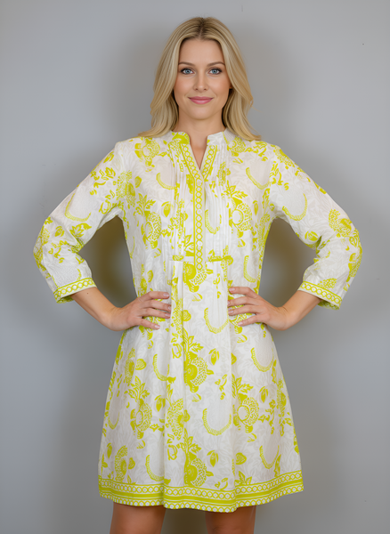 Maye Dress- Floral Block- White/Kiwi/Bliss