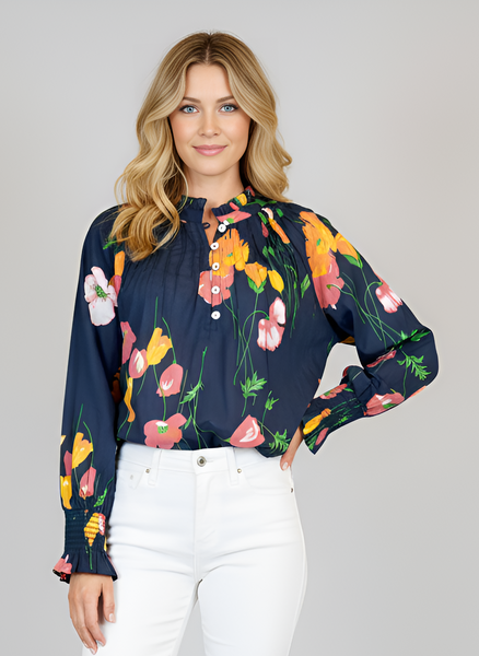 Goodwin Top- Falling Floral- Navy/Multi