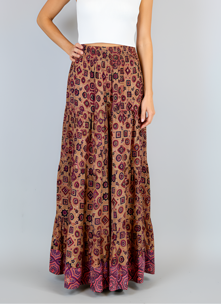 Breakers Maxi Skirt - Graphic Cafe Brown