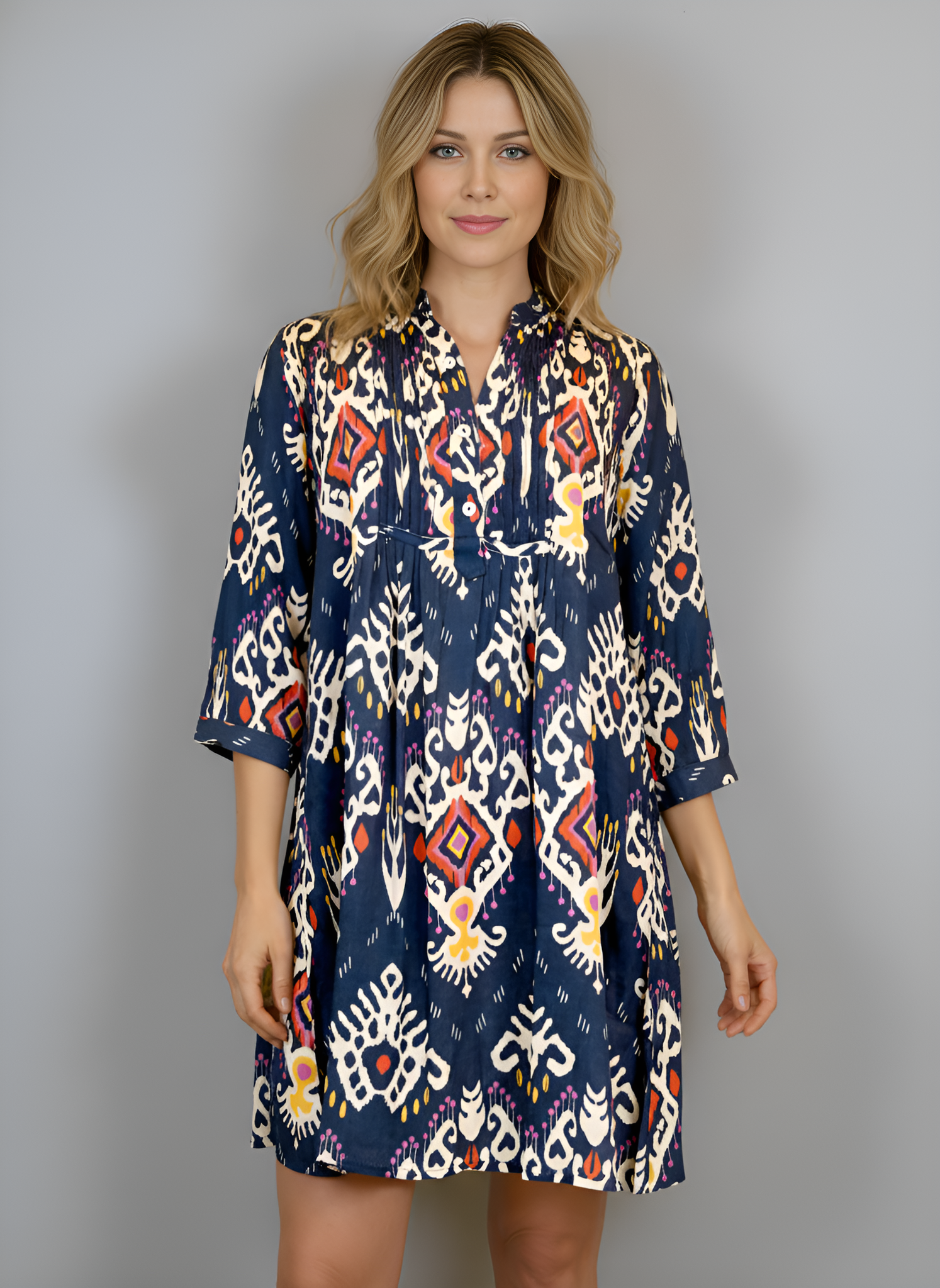 Maye Dress - Ikat Navy Multi Satin